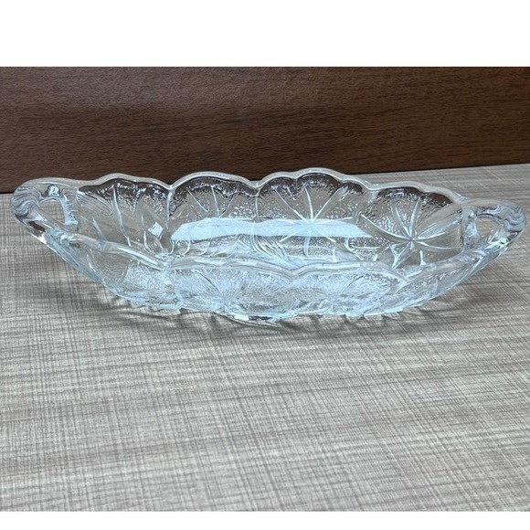 Vtg Retro Sunflower Floral Clear Glass Candy Dish Relish Condiment Jewelry Keys - Picture 4 of 8